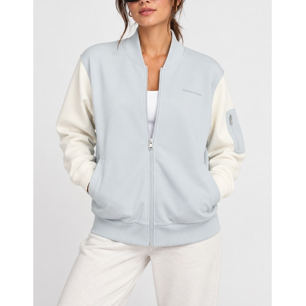 Outdoor Voices Pickup Bomber Jacket Women's Large Dove Bone Cotton Terry